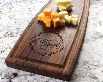 Personalized, Engraved Cheese Board with Natural Wreath Design for Housewarming or Anniversary Gift #040