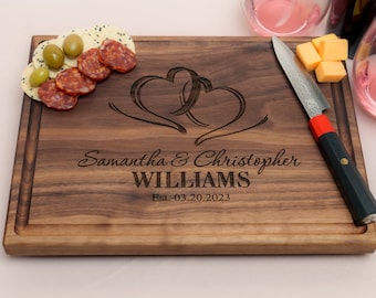 Personalized, Engraved Cutting Board with Romantic Heart Design for Wedding or Engagement Gift #027