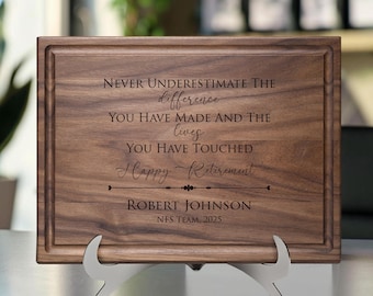 Personalized Happy Retirement Cutting Board, Engraved Custom Plaque, Corporate Farewell Gift, Appreciation, Goodbye Gift For Colleague #120