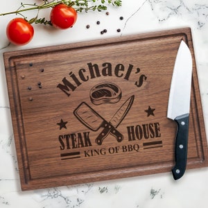 Personalized Engraved Steak House BBQ Cutting Board:King of BBQ/Grill - Perfect Birthday, Father's Day Gift for Him#113+Bonus Free Care Kit