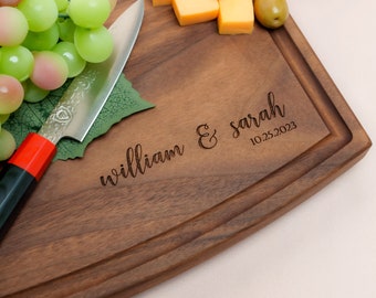 Personalized, Engraved Cutting Board with Minimalist Cursive Design for Housewarming or Wedding Gift #082