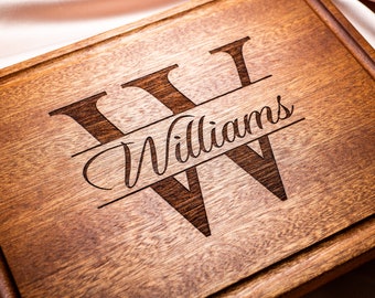 Personalized, Engraved Cutting Board with Minimalist Monogram Design for Wedding or Anniversary Gift #004+Bonus Free Care Kit included