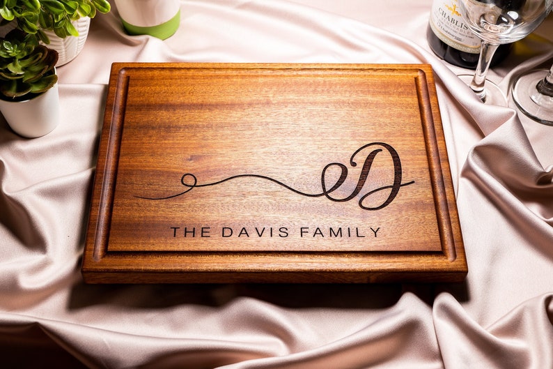 Personalized Cutting Board Engraved Handmade Wood Charcuterie Boards Wedding Anniversary or Housewarming Gift Monogram Design 080 image 1