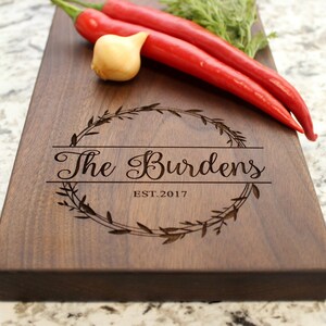 Personalized, Engraved Cheese Board with Natural Wreath Design for Housewarming or Anniversary Gift 040 image 4