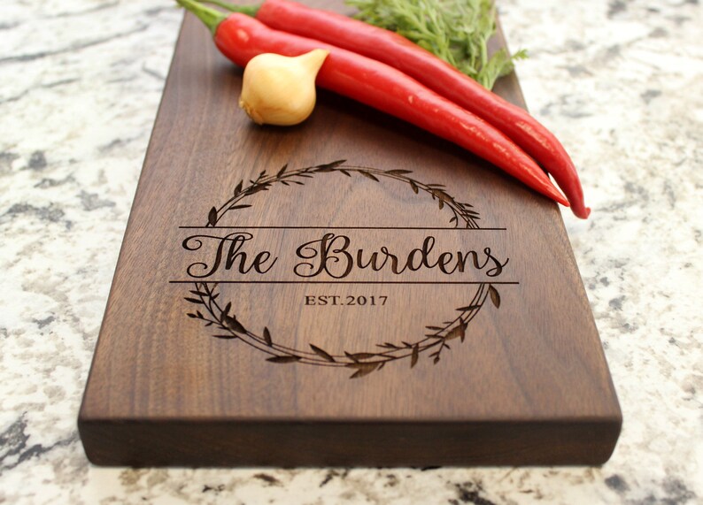 Personalized, Engraved Cheese Board with Natural Wreath Design for Housewarming or Anniversary Gift 040 image 4