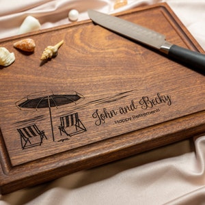 Personalized, Engraved Cutting Board with Beach Destination Design for Retirement or Wedding 051 image 9