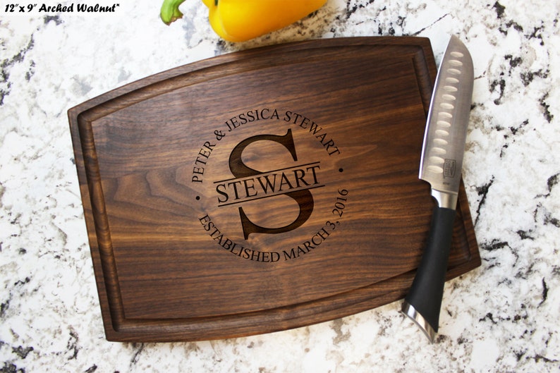 Personalized Engraved Cutting Board with Classic Round Monogram Design
