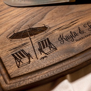 Personalized, Engraved Cutting Board with Beach Destination Design for Retirement or Wedding 051 image 3