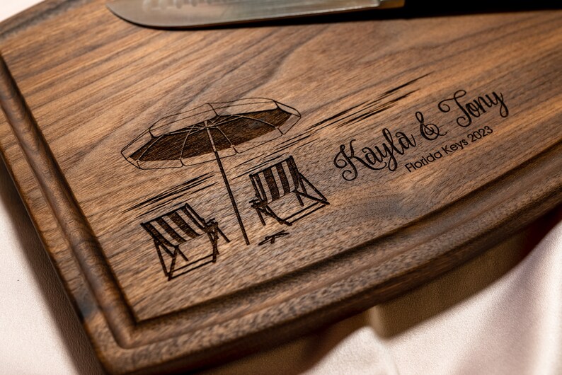 Personalized, Engraved Cutting Board with Beach Destination Design for Retirement or Wedding 051 image 3