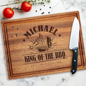 Personalized Cutting Board Engraved King of the BBQ/Grill - Perfect Birthday, Father's Day or Gift for Him, Husband #116 + Free Care Kit