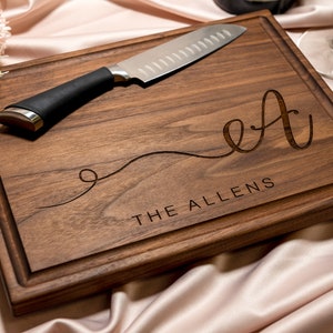 Personalized Cutting Board Engraved Handmade Wood Charcuterie Boards Wedding Anniversary or Housewarming Gift Monogram Design 080 image 9