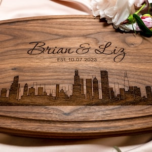 Personalized, Engraved Cutting Board with Modern City Skyline Design for Housewarming or Wedding Gift 050 image 10