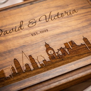 Personalized, Engraved Cutting Board with City Skyline Design for Housewarming or Wedding Gift 050 image 2