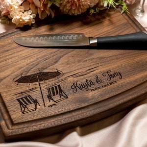 Personalized, Engraved Cutting Board with Beach Destination Design for Retirement or Wedding 051 image 2