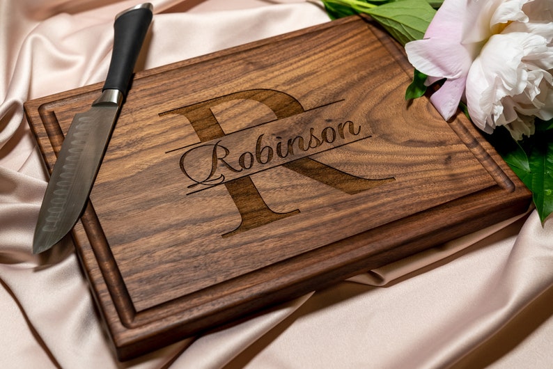 Personalized, Engraved Cutting Board with Minimalist Monogram Design for Wedding or Anniversary Gift 004 image 2