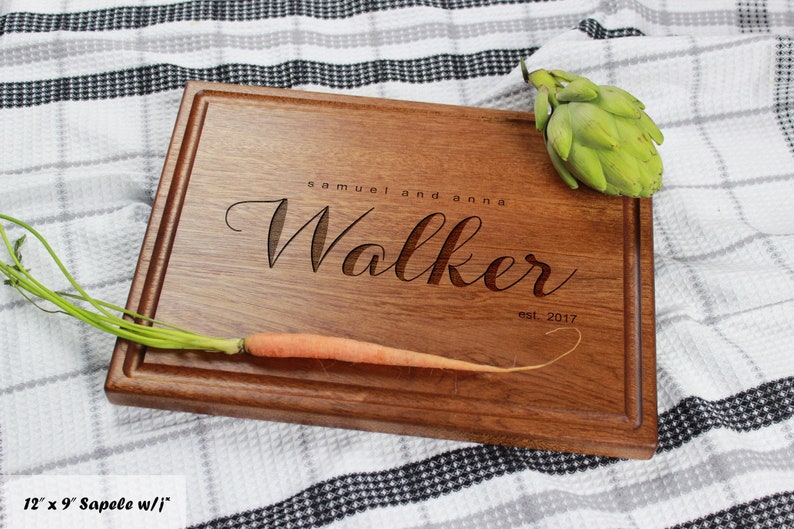 Personalized, Engraved Cutting Board with Minimalist Family Name Design for Housewarming or Wedding Gift 081 image 9