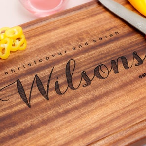 Personalized, Engraved Cutting Board with Minimalist Family Name Design for Housewarming or Wedding Gift 081 image 7