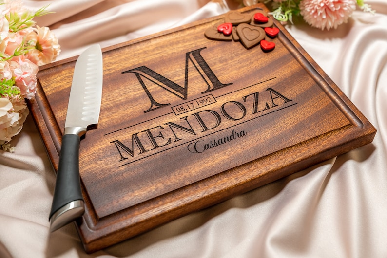 Personalized, Engraved Cutting Board with Classic Monogram Design for Wedding or Anniversary Gift 015 image 8