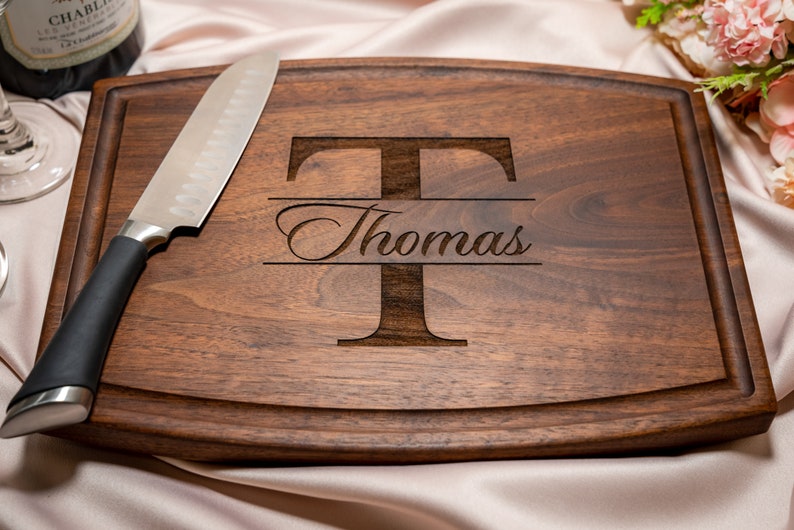 Personalized, Engraved Cutting Board with Minimalist Monogram Design for Wedding or Anniversary Gift 004 image 2