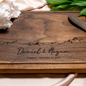 Personalized, Engraved Cutting Board with Minimalist Mountain Design for Housewarming or Wedding 103 image 2