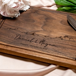 Personalized, Engraved Cutting Board with Minimalist Mountain Design for Housewarming or Wedding 103 image 3