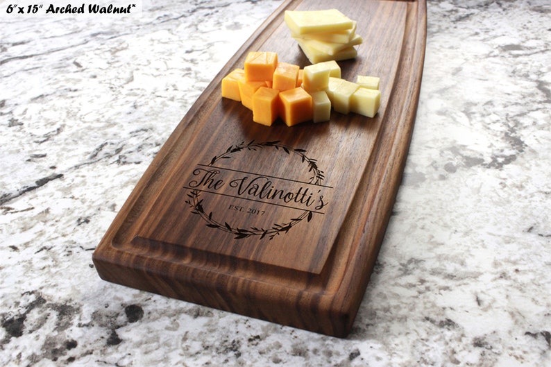 Personalized, Engraved Cheese Board with Natural Wreath Design for Housewarming or Anniversary Gift 040 image 1