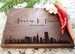 Personalized, Engraved Cutting Board with Modern City Skyline Design for Housewarming or Wedding Gift #050