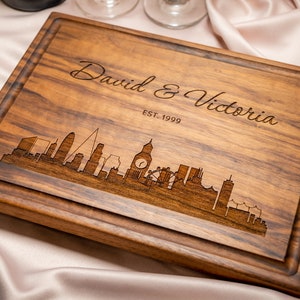 Personalized, Engraved Cutting Board with City Skyline Design for Housewarming or Wedding Gift 050 image 3