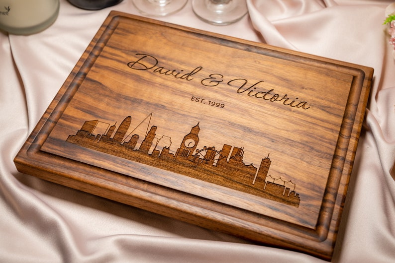 Personalized, Engraved Cutting Board with City Skyline Design for Housewarming or Wedding Gift 050 image 3