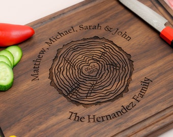 Personalized, Engraved Cutting Board with Rustic Family Tree Design for Housewarming or Wedding Gift #107