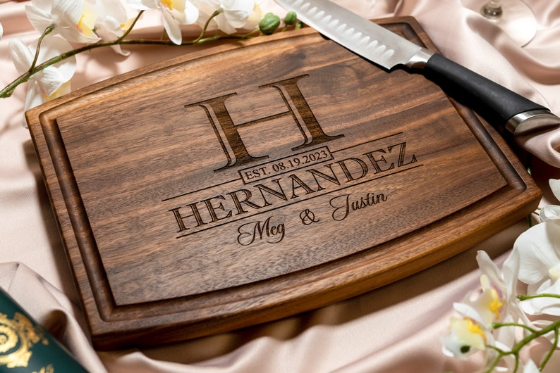 Personalized, Engraved Cutting Board with Classic Monogram Design for Wedding or Anniversary Gift 015 image 10