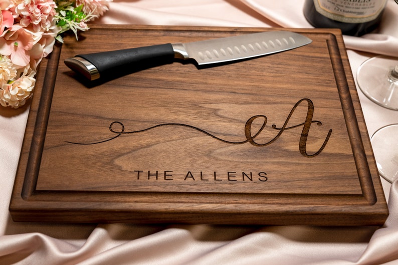 Personalized Cutting Board Engraved Handmade Wood Charcuterie Boards Wedding Anniversary or Housewarming Gift Monogram Design 080 image 7