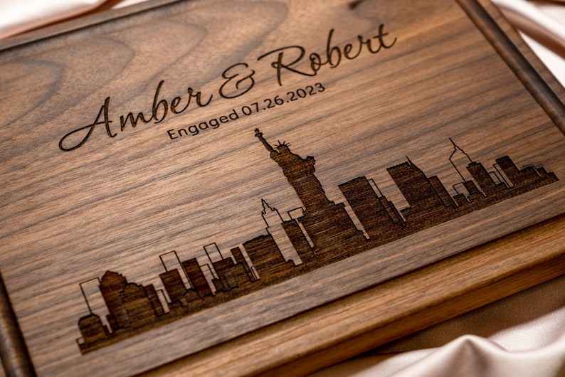 Personalized, Engraved Cutting Board with Modern City Skyline Design for Housewarming or Wedding Gift 050 image 3