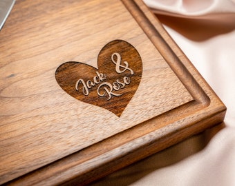 Personalized, Engraved Cutting Board with Heart and Couples Names Design for Anniversary or Engagement #085