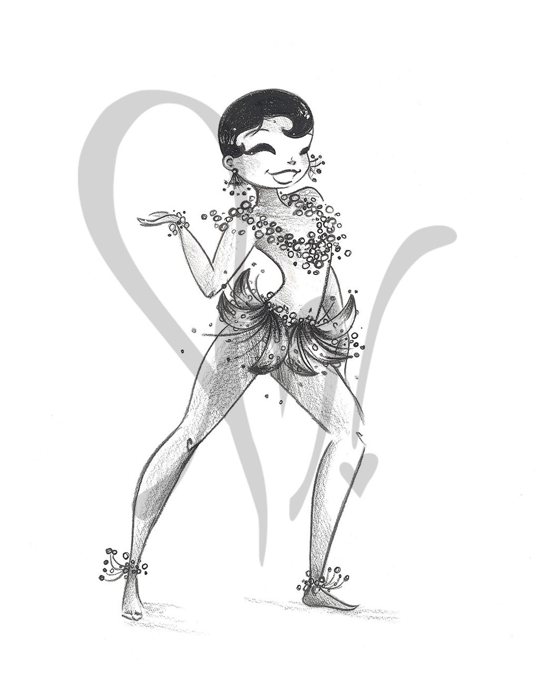 Josephine Baker Banana Skirt Dance Pencil Illustration Fine Art Print