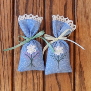Hand Embroidered Sachets: chamomile sachet, herbal sachet