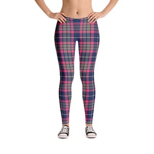 Women&#39;s Plaid Leggings, 90s, Vintage, Plaid, Tartan, Yoga Pants, Pink, Blue, Multicolored, Active, Athletic