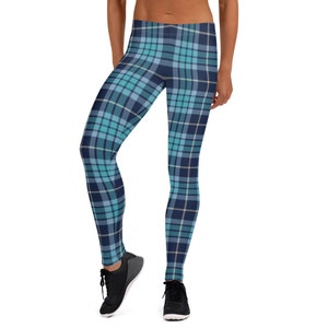 Women&#39;s Plaid Leggings, 90s, Vintage, Tartan, Plaid, Yoga Pants, Blue, Active, Athletic