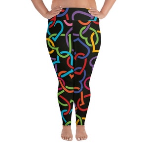 Plus Size Valentine&#39;s Women&#39;s Leggings, Heart, Yoga, Body Positivity, Fitness, Plus Size Fashion, Streetwear, Active Wear, Valentine&#39;s Day