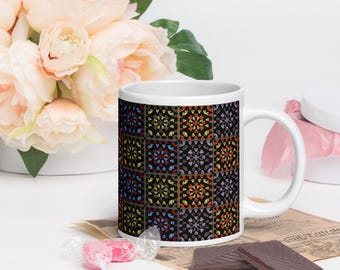 Granny Square Crochet Coffee Mug - Yarn Lover Gift
