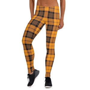 Women&#39;s Plaid Leggings, Vintage, 90s, Plaid, Tartan, Yoga Pants, Yellow, Black, White, Grunge, Active, Athletic, Halloween, Fall Leggings
