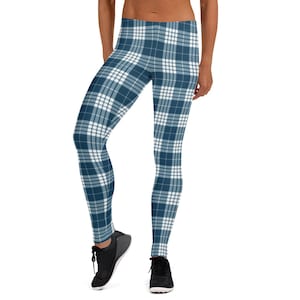 Damen Karierte Leggings, Vintage, 90er Jahre, Blau, Weiß, Yogahose, Spaß, Bunt, Hell, Tartan