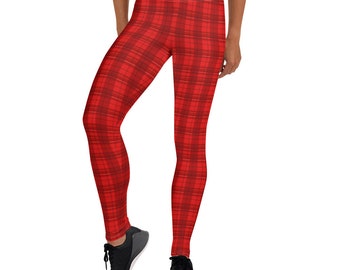 Women's Plaid Leggings, 90s, Vintage, Christmas, Red, Tartan, Yoga Pants,