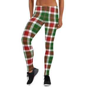 Women&#39;s Plaid Leggings, Christmas, 90s, Vintage, Tartan, Plaid, Red, Green, White, Yoga Pants, Active, Athletic