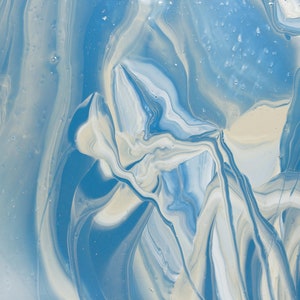 Acrylic Pouring Canvas - Blue, White, Sandy