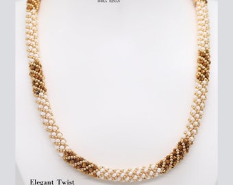 Elegant Twist Necklace spiral-Tutorial - seed Beads & Crystals Beading -Designed by Shira Renan -hobbyland -Beading Pattern Tutorial PDF