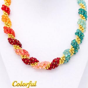 Zelfstudie kleurrijke kristallen spiraalketting kralen - pdf-patroon - rocaillesketting stap voor stap instructies