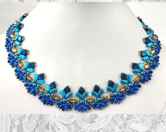 Beading  tutorial, &quot;Water Princess&quot; necklace, 2 hole PAISLEY DUO , seed bead,crystal,Gemduo,pinch PDF Tutorial