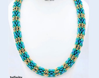 Tutorial de abalorios "Collar infinito" - Mobyduo de 2 agujeros, cuentas de perlas, cuentas de semillas. Tutorial en PDF - hobbyland