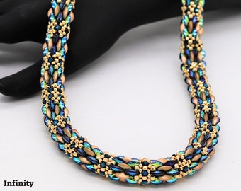Beading tutorial "Infinity Necklace" -2 hole Mobyduo,Pearl bead, Seed Beads.PDF Tutorial-hobbyland